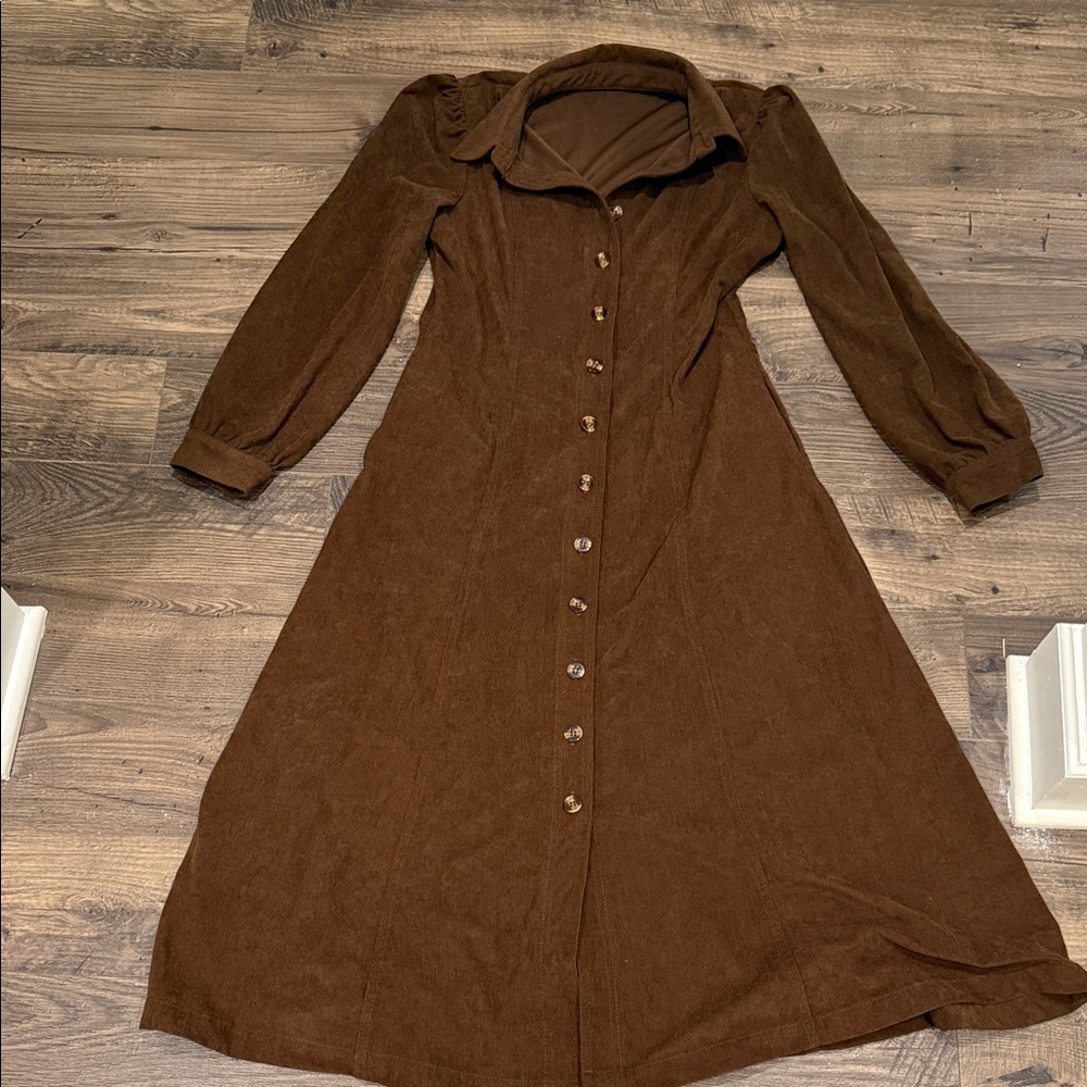 3/$8 Brown Corduroy Button-Up Dress